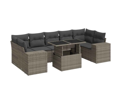 Set de sofás de jardín y cojines 8 piezas ratán sintético gris