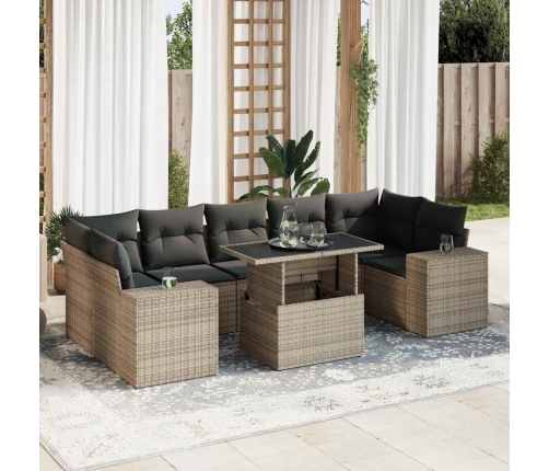 Set de sofás de jardín y cojines 8 piezas ratán sintético gris