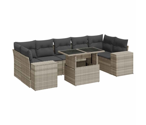 Set de sofás de jardín 8 pzas y cojines ratán sintético gris