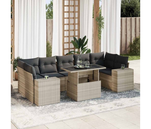 Set de sofás de jardín 8 pzas y cojines ratán sintético gris