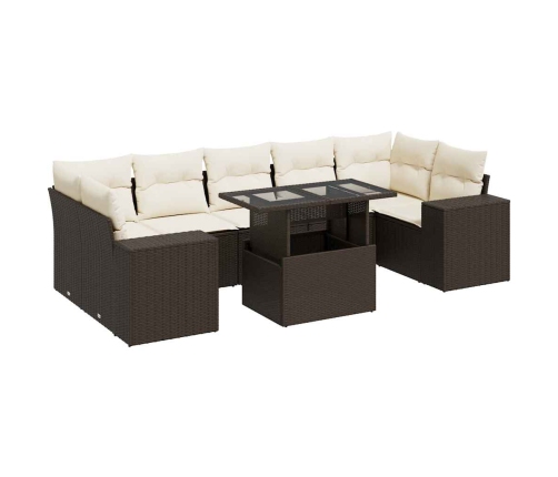 Set sofás de jardín 8 piezas y cojines ratán sintético marrón