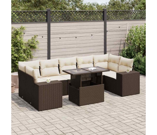 Set sofás de jardín 8 piezas y cojines ratán sintético marrón