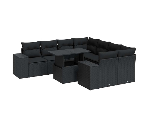 Set de sofás de jardín con cojines 9 pzas ratán sintético negro