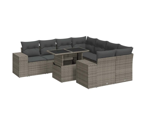 Set de sofás de jardín con cojines 9 pzas ratán sintético gris