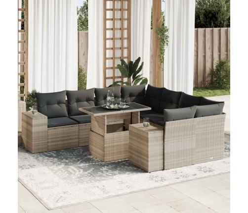 Set muebles jardín 9 pzas y cojines ratán sintético gris claro