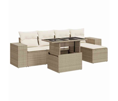 Juego de sofás jardín con cojines 6 pzas ratán sintético beige