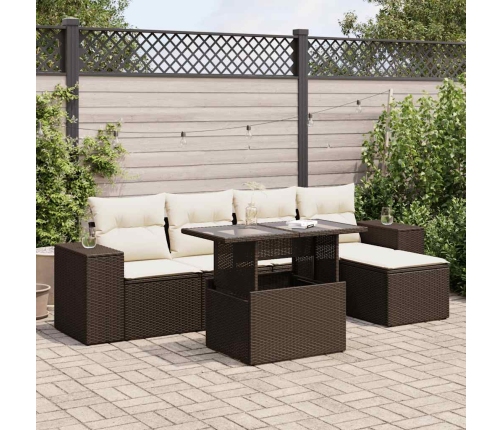 Set sofás de jardín 6 piezas y cojines ratán sintético marrón