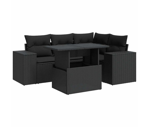 Set de muebles de jardín 5 pzas y cojines ratán sintético negro