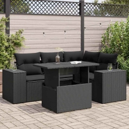 Set de muebles de jardín 5 pzas y cojines ratán sintético negro
