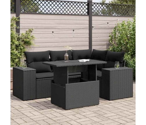 Set de muebles de jardín 5 pzas y cojines ratán sintético negro