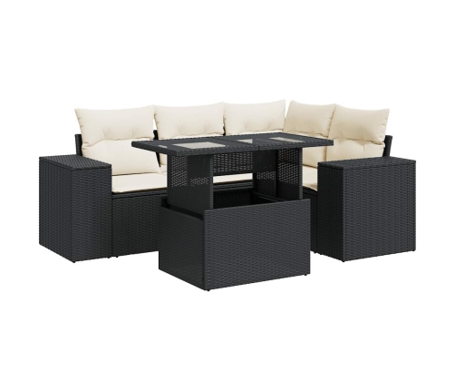 Set de muebles de jardín 5 pzas y cojines ratán sintético negro