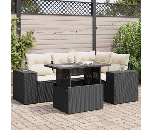 Set de muebles de jardín 5 pzas y cojines ratán sintético negro