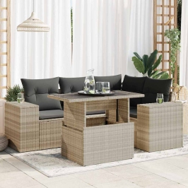 Set de sofás jardín y cojines 5 pzas ratán sintético gris claro