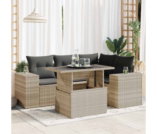 Set de sofás jardín y cojines 5 pzas ratán sintético gris claro