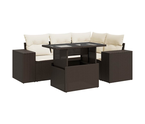 Set comedor de jardín 5 piezas y cojines ratán sintético marrón