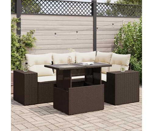 Set comedor de jardín 5 piezas y cojines ratán sintético marrón