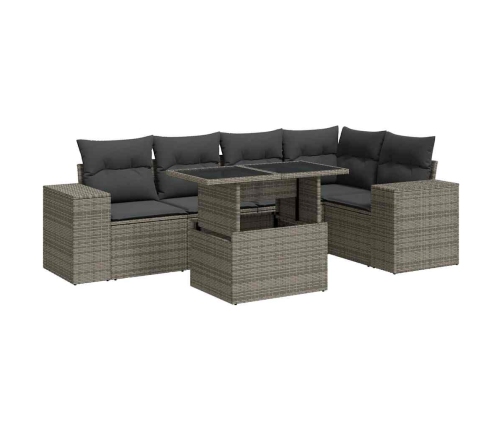 Set de muebles de jardín 6 pzas y cojines ratán sintético gris