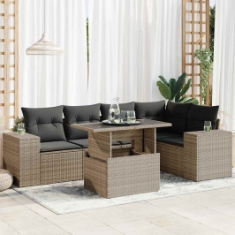 Set de muebles de jardín 6 pzas y cojines ratán sintético gris