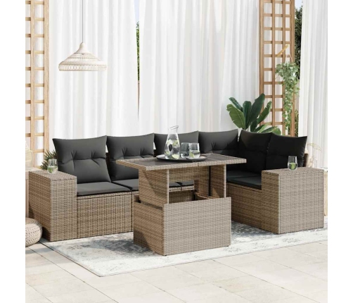 Set de muebles de jardín 6 pzas y cojines ratán sintético gris