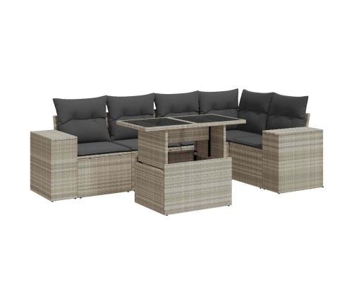 Set de sofás de jardín 6 pzas y cojines ratán sintético gris