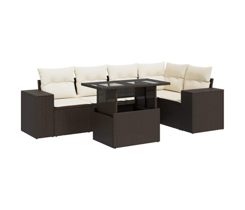 Set sofás de jardín 6 piezas y cojines ratán sintético marrón