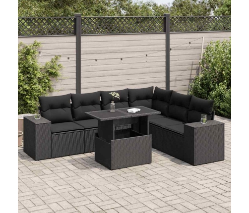 Set de sofás de jardín 7 pzas con cojines ratán sintético negro