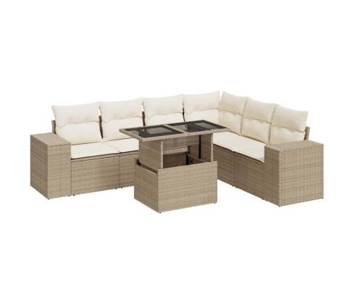 Set sofás de jardín 7 piezas y cojines ratán sintético beige