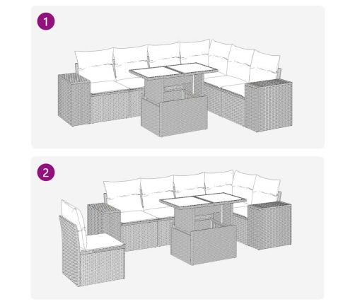 Set sofás de jardín 7 piezas y cojines ratán sintético beige