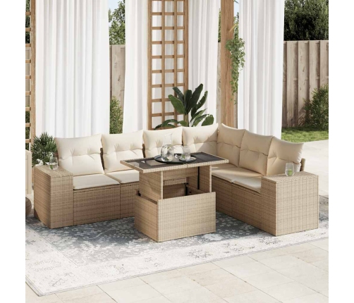 Set sofás de jardín 7 piezas y cojines ratán sintético beige
