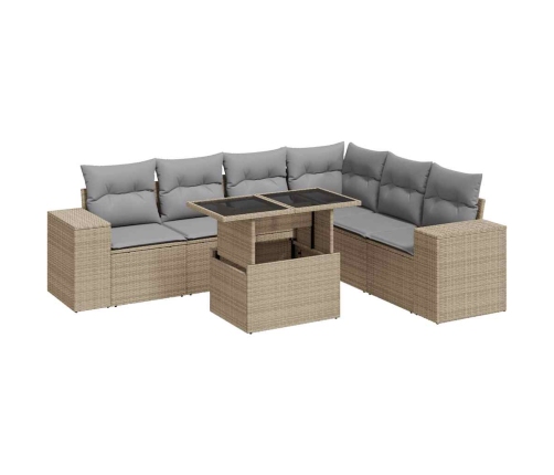 Set sofás de jardín 7 piezas y cojines ratán sintético beige