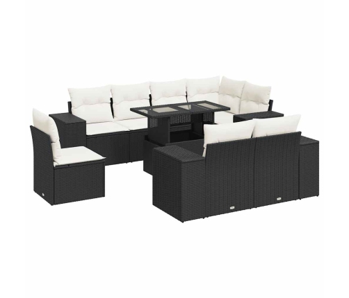 Set de sofás de jardín con cojines 9 pzas ratán sintético negro