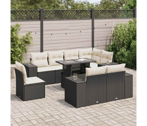 Set de sofás de jardín con cojines 9 pzas ratán sintético negro