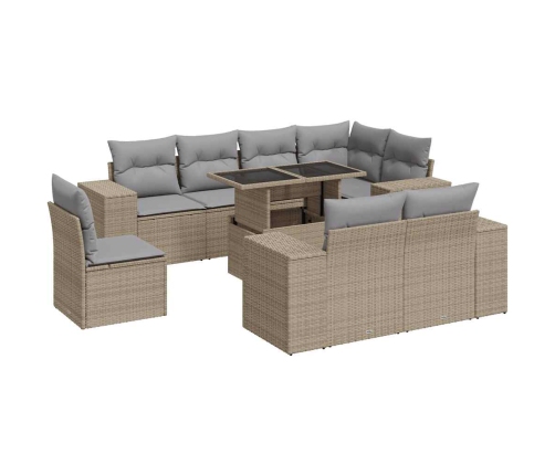 Set de sofás de jardín con cojines 9 pzas ratán sintético beige