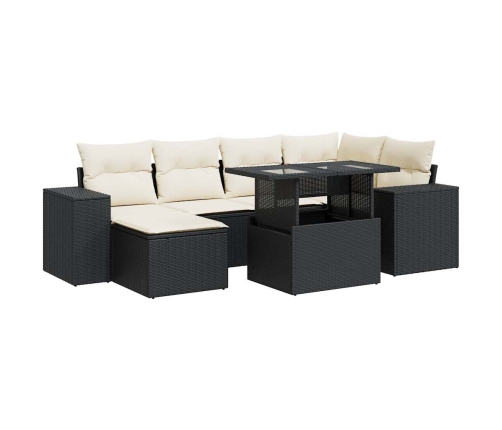 Set de sofás de jardín 7 pzas con cojines ratán sintético negro