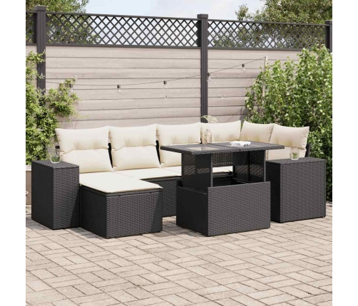 Set de sofás de jardín 7 pzas con cojines ratán sintético negro