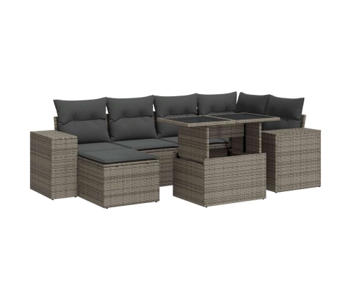 Set de sofás de jardín 7 pzas con cojines ratán sintético gris