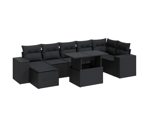 Set de sofás de jardín y cojines 8 piezas ratán sintético negro