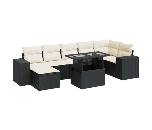 Set de sofás de jardín y cojines 8 piezas ratán sintético negro
