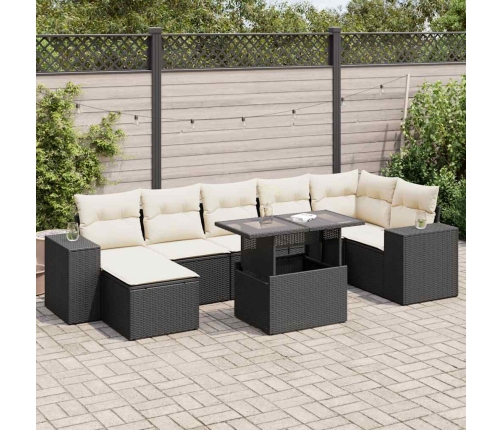 Set de sofás de jardín y cojines 8 piezas ratán sintético negro