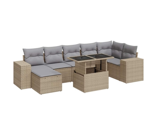Set de sofás de jardín y cojines 8 piezas ratán sintético beige