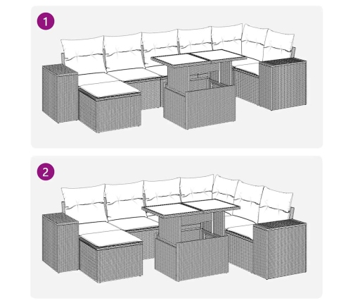 Set de sofás de jardín y cojines 8 piezas ratán sintético beige