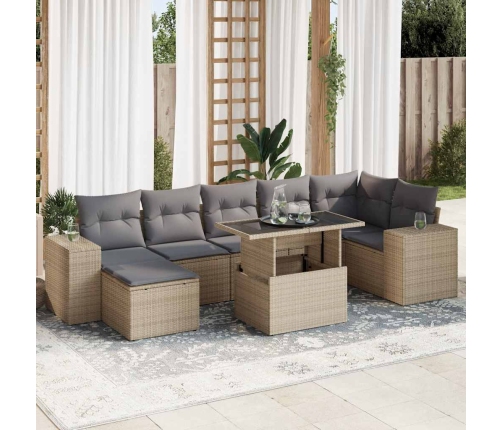 Set de sofás de jardín y cojines 8 piezas ratán sintético beige
