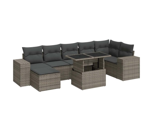 Set de sofás de jardín y cojines 8 piezas ratán sintético gris