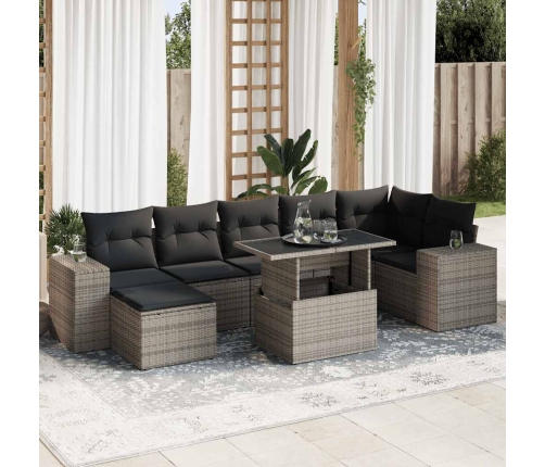 Set de sofás de jardín y cojines 8 piezas ratán sintético gris