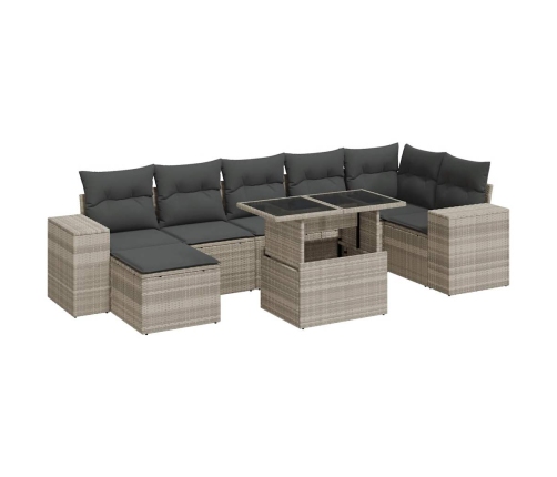 Set de sofás de jardín 8 pzas y cojines ratán sintético gris