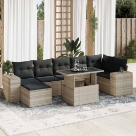 Set de sofás de jardín 8 pzas y cojines ratán sintético gris