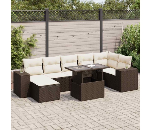 Set sofás de jardín 8 piezas y cojines ratán sintético marrón