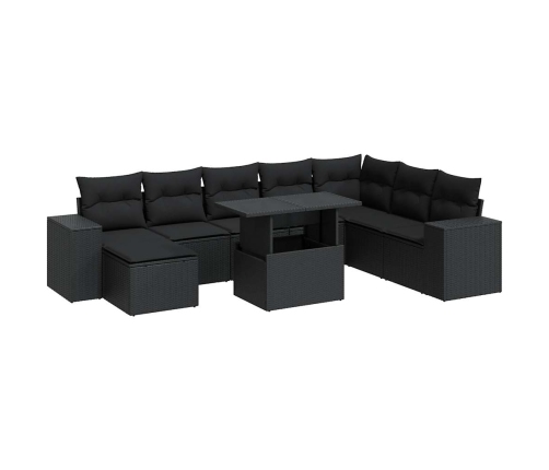 Set de sofás de jardín con cojines 9 pzas ratán sintético negro