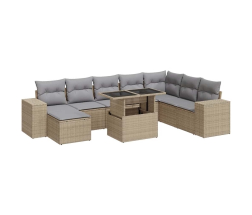 Set de sofás de jardín con cojines 9 pzas ratán sintético beige