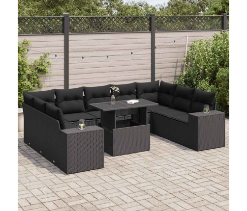 Set de sofás de jardín y cojines 10 pzas ratán sintético negro